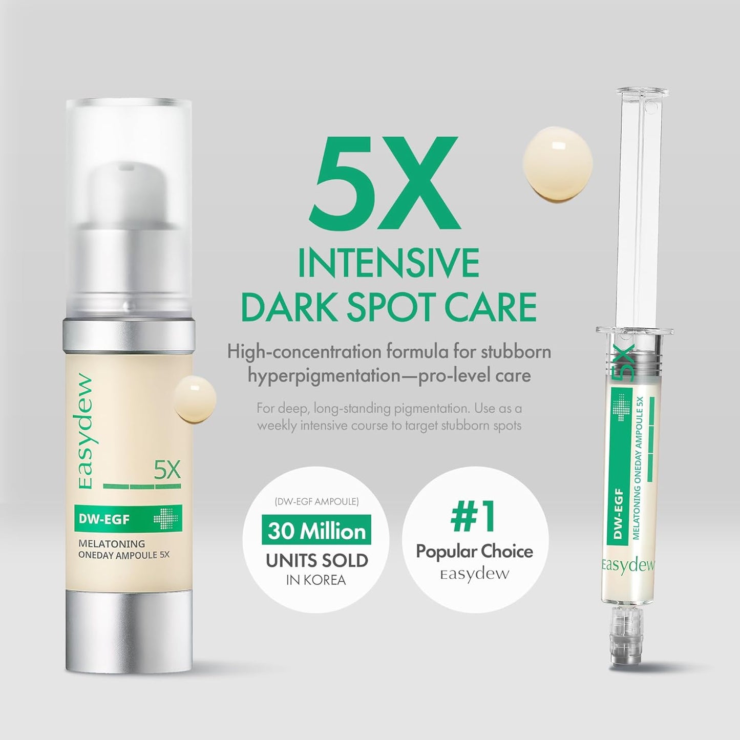 Easydew DW-EGF Melatoning Ampoule 5X - Hydrating Dark Spot Serum with Niacinamide & Glutathione for Uneven Skin - Fast Absorbing Day & Night Ampoule Korean Skin Care (Bottle 1.01 fl oz, EGF 5X)