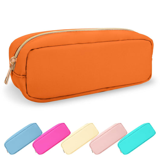 Small Pencil Case Makeup Bag for Purse, Cute Pencil Pouch Preppy Nylon Makeup Brush Bag with Zipper, Girls Portable Stationery Storage Case Small Pen Bag for Office School College(Slim-Peach)