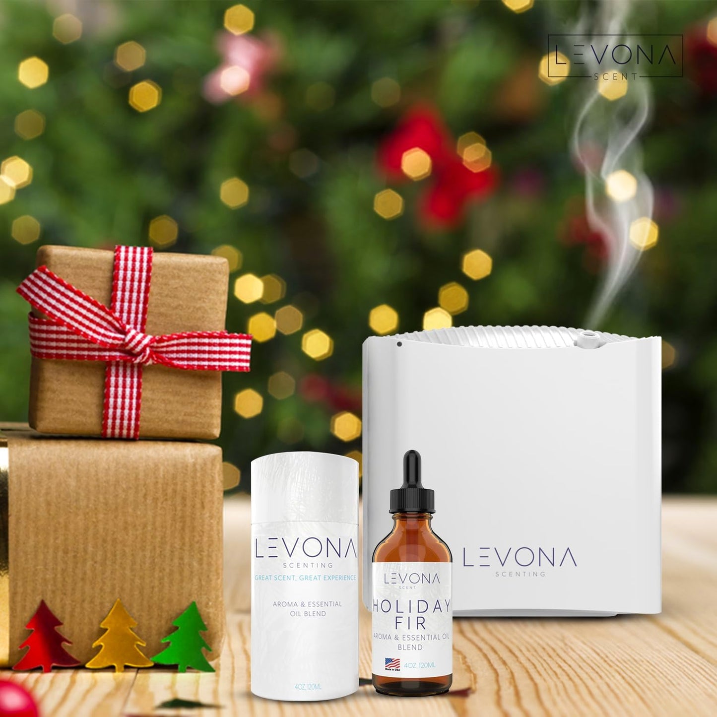 Levona Scent Christmas Essential Oils for Diffuser: Holiday Fir Essential Oil for Diffusers for Home - Essential Oils with Notes of Sandalwood & Amber Oil - Winter Fir and Balsam Fragrance - 120Ml