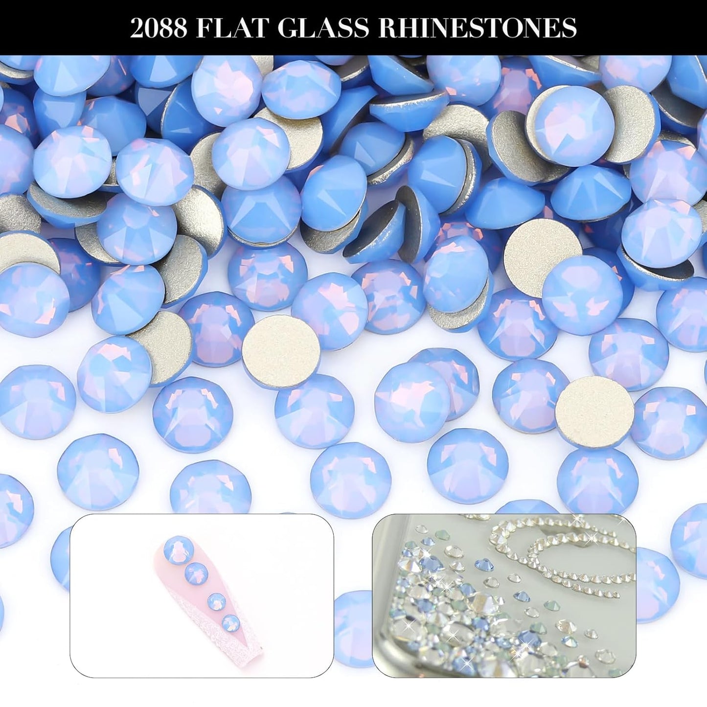 Novani Blue Opal Rhinestones 1440pcs Flat Back Round Rhinestone Style 2088 Sparkly Crystal Gemstones for Nail Art and Crafting SS16,3.8-4.0mm