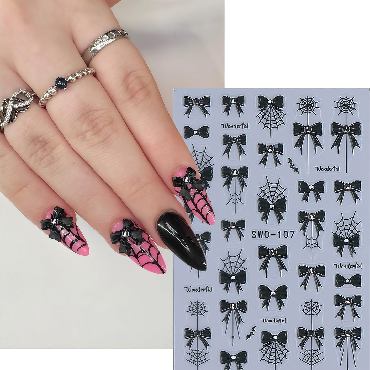 Halloween Nail Art Stickers Spider Web Nail Decals Self-Adhesive Shiny Crystal Diamond Bow and Blood Cute Design Nail Sticker Festival DIY Manicure Decoration for Women Salon Manicure Kit