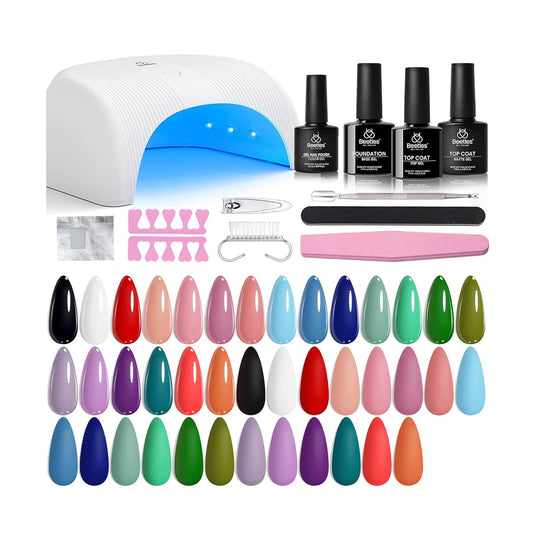 Beetles Gel Nail Polish Kit with U V Light - 31 Pcs Gel Polish Kits 20 Colors with Base and Glossy Top Coat Soak Off DIY Salon Beginner-friendly Manicure Nails Stuff Gifts for Women Teens Girls