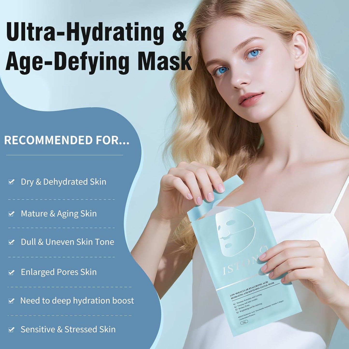 ISTON Overnight Collagen Face Mask - Intense Hydration & Anti-Aging - With 5 Hyaluronic Acids, Peptides & Plant Extracts - Reduce Fine Lines, Plump Skin, Minimize Pores -4Pack