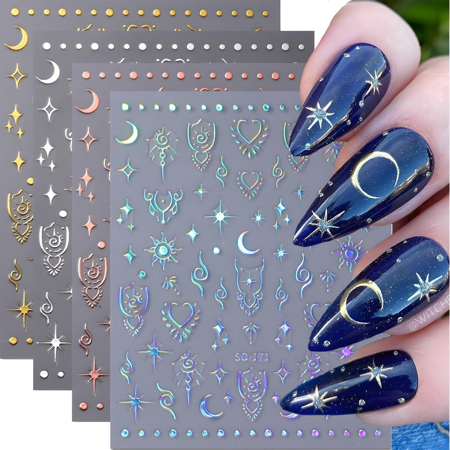 Sun Star 12 Sheet Nail Stickers - 3D Self-Adhesive Decals in Four Colors - Love Heart Nail Art Design Charms for Women & Girls