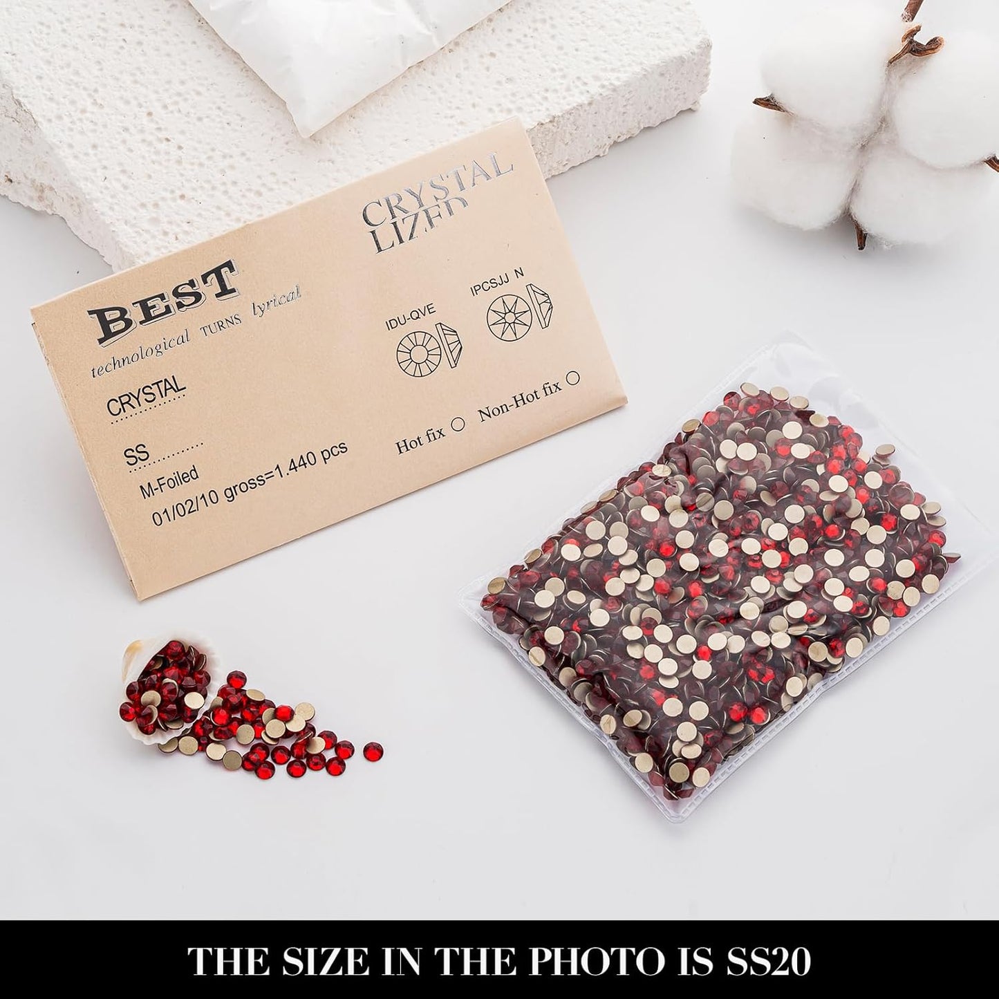 Novani Dark Red Rhinestones 1440pcs Flat Back Round Rhinestone Style 2088 Sparkly Crystal Gemstones for Nail Art and Crafting SS20,4.6-4.8mm