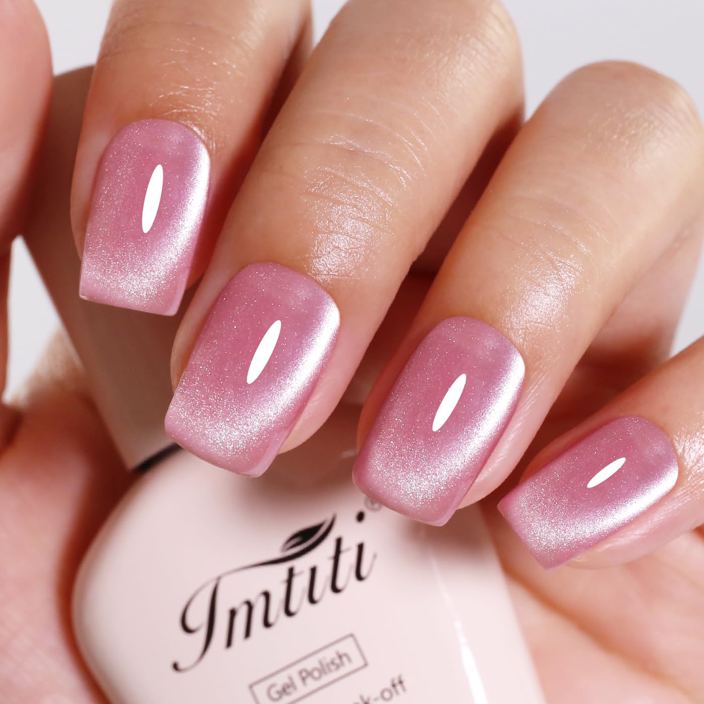 Imtiti Cat Eye Gel Nail Polish, Light Pink Holographic Magnetic Crystal Nail Gel Polish With Magnet Glittery Galaxy Spring Summer Kit Soak Off UV Led 10ML