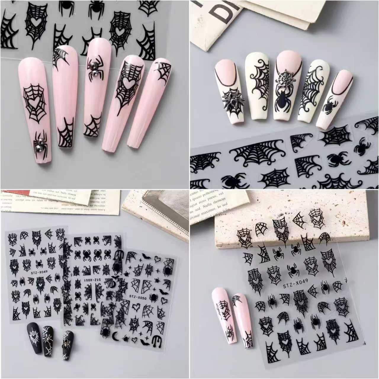 6Pcs Halloween Nail Stickers Spider Web Nail Decals DIY Self Adhesive Cobweb Nail Design Halloween Nail Decoration Supplies Holiday Manicure Accessories for Women