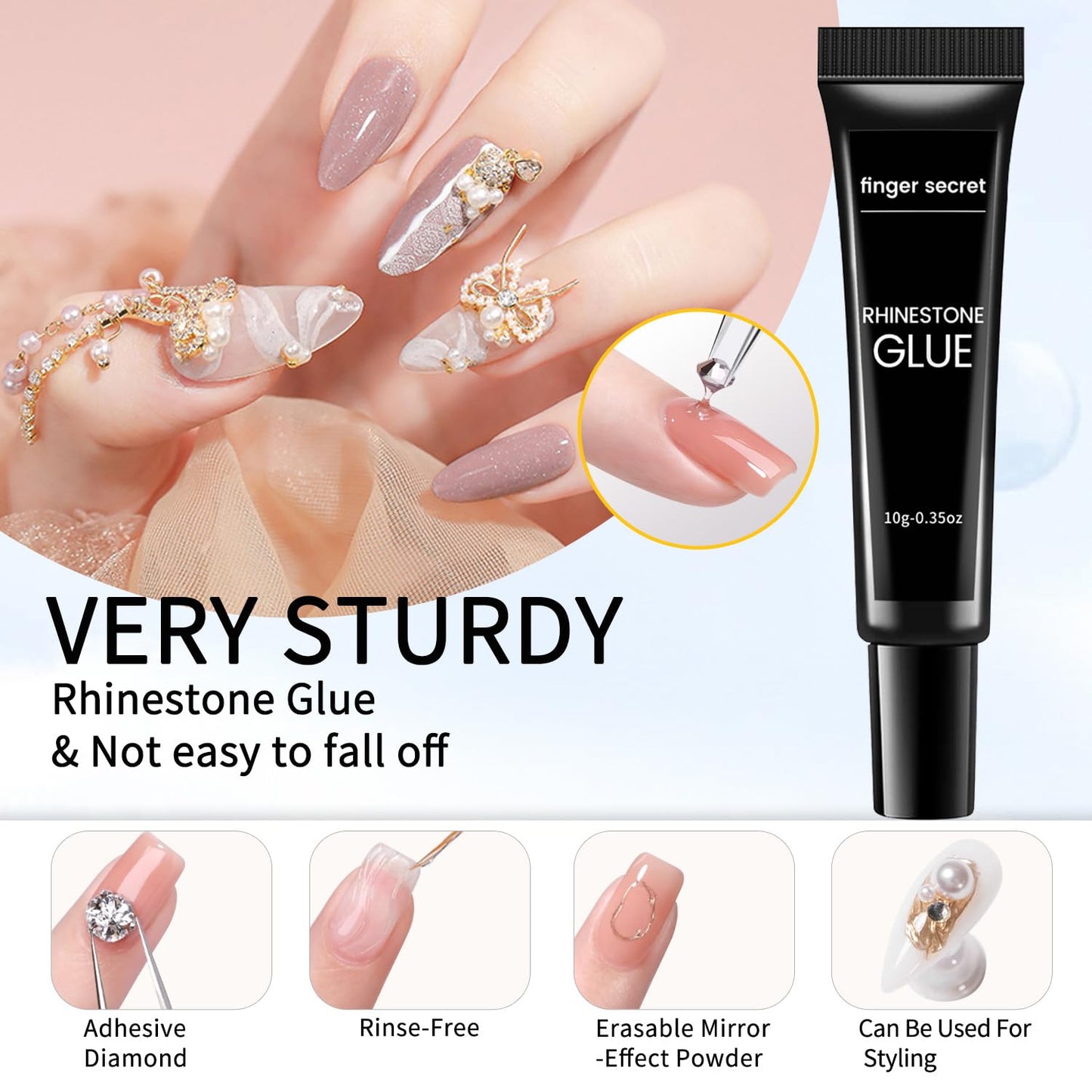 Rhinestone Glue Gel Kit- Superior Nail Art Glue Ensuring Strong and Long-Lasting Bond for Nail Rhinestone Glue Kit Nail Art Decorations, Charms, 3D Bling, Gems UV/LED Easy Application