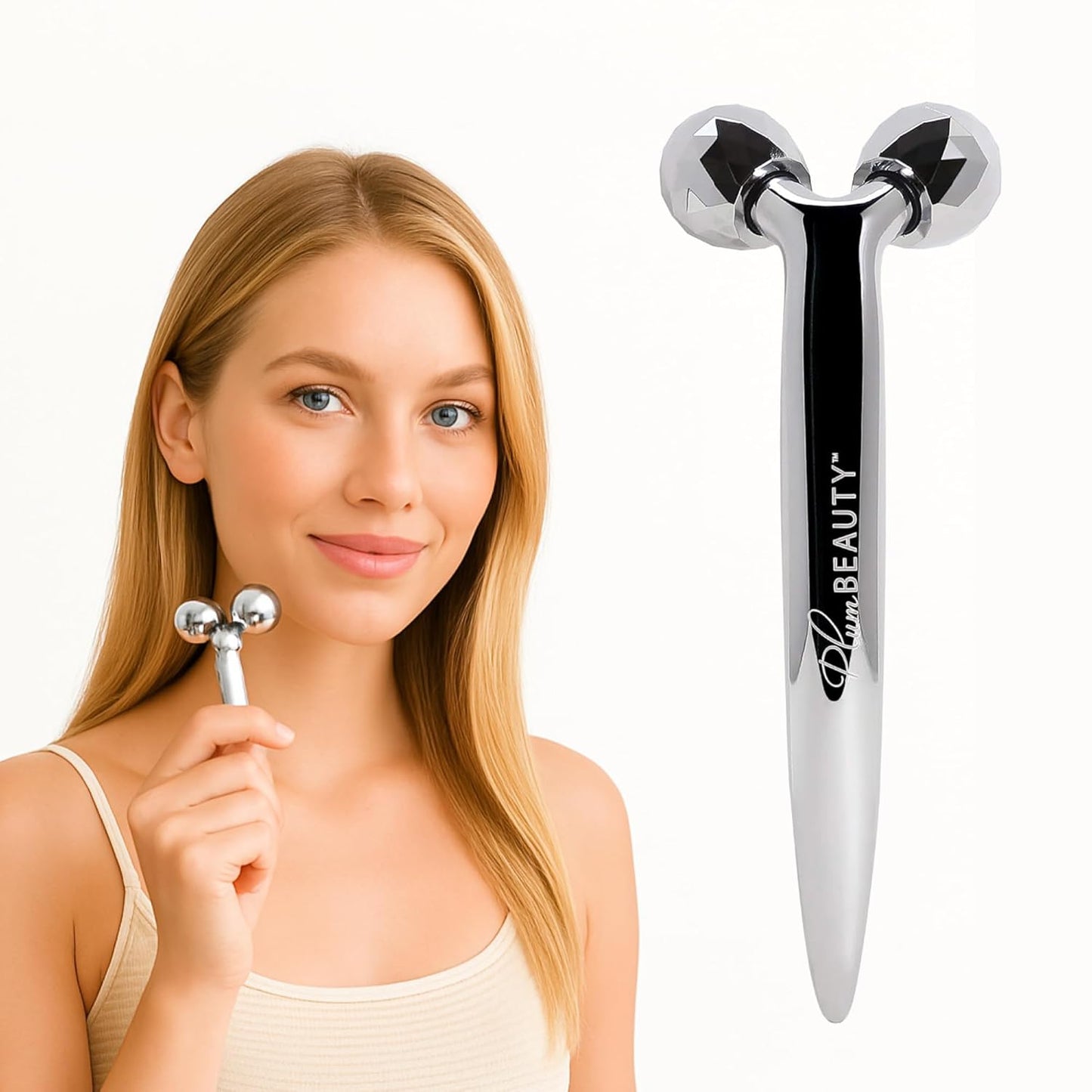 Contouring Dual Ended Silver Face Roller for Wrinkles and Lifting, - Face Rollers for Women, Men - Facial Roller supports lymphatic drainage, Skin Care Beauty Massager Facial Tool for Self Care