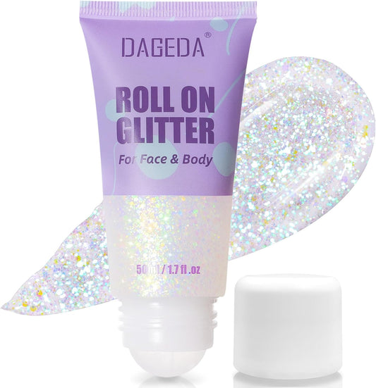 DAGEDA Roll-on Body Glitter,Holographic Eye Face Hair Glitter Gel for Festival Outfit Mermaid Accessories,Chameleon Color Body Shimmer Makeup Rave Outfits Accessories for Women 50ml(Dazzle)