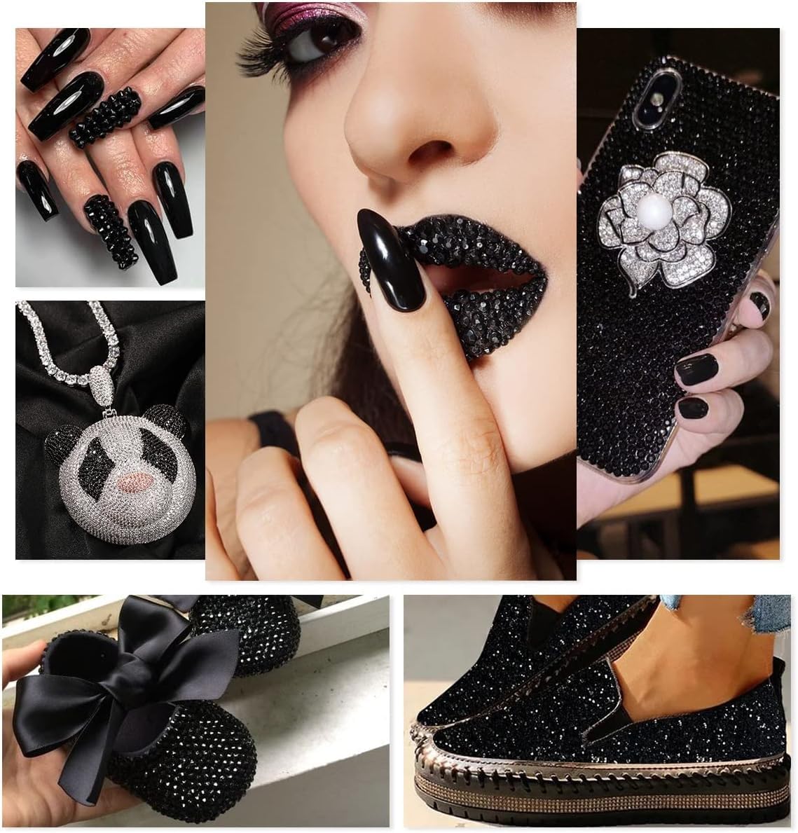 Pure Black Resin Rhinestones for Crafting 3mm 4mm 5mm Flatback Jelly Stones Bulk SS10 SS16 SS20 Non-Hotfix Diamonds Gems for Nails Face Eyes Makeup Body Mugs Tumblers DIY Crafts Clothes Shoes