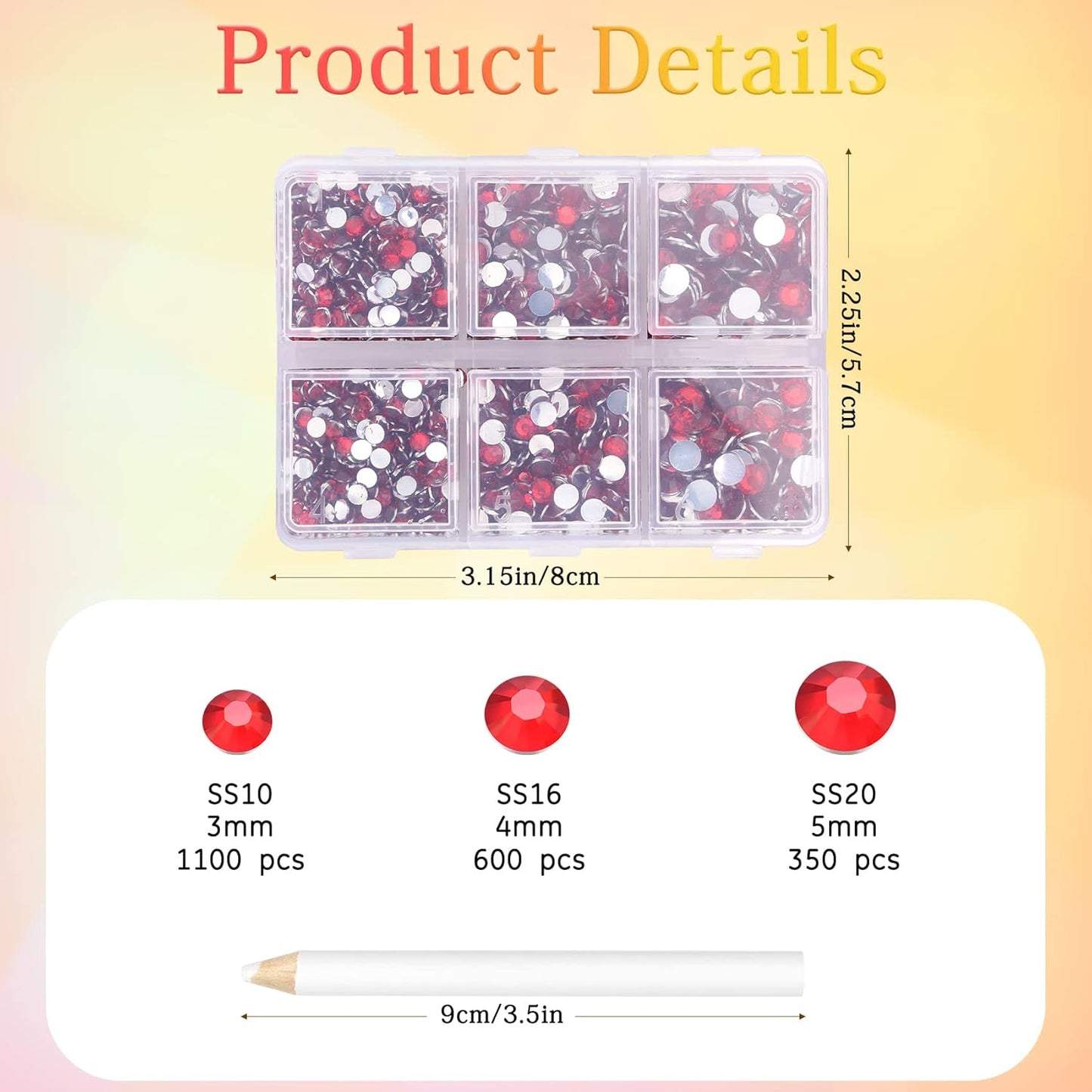 Multi Size 3mm 4mm 5mm Rhinestones Set for Nails Crafts Red Non Hotfix Rhinestones Nail Gems Rhinestone - Round Flat Back Resin Rhinestone for Makeup Clothes Shoes Eyes Bottles Crafts
