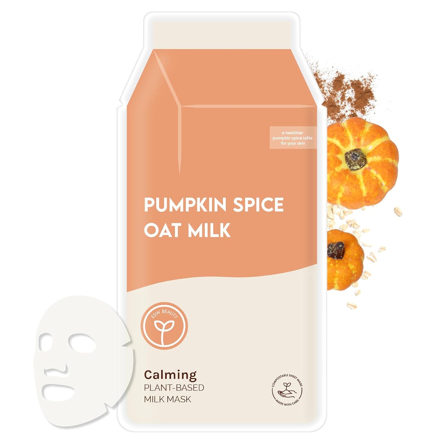 ESW Beauty Pumpkin Spice Oat Milk – Calming Plant-Based Milk Face Mask – Pumpkin Extract for Dry, Sensitive Skin – Soothes, Reduces Oil & Fights Breakouts