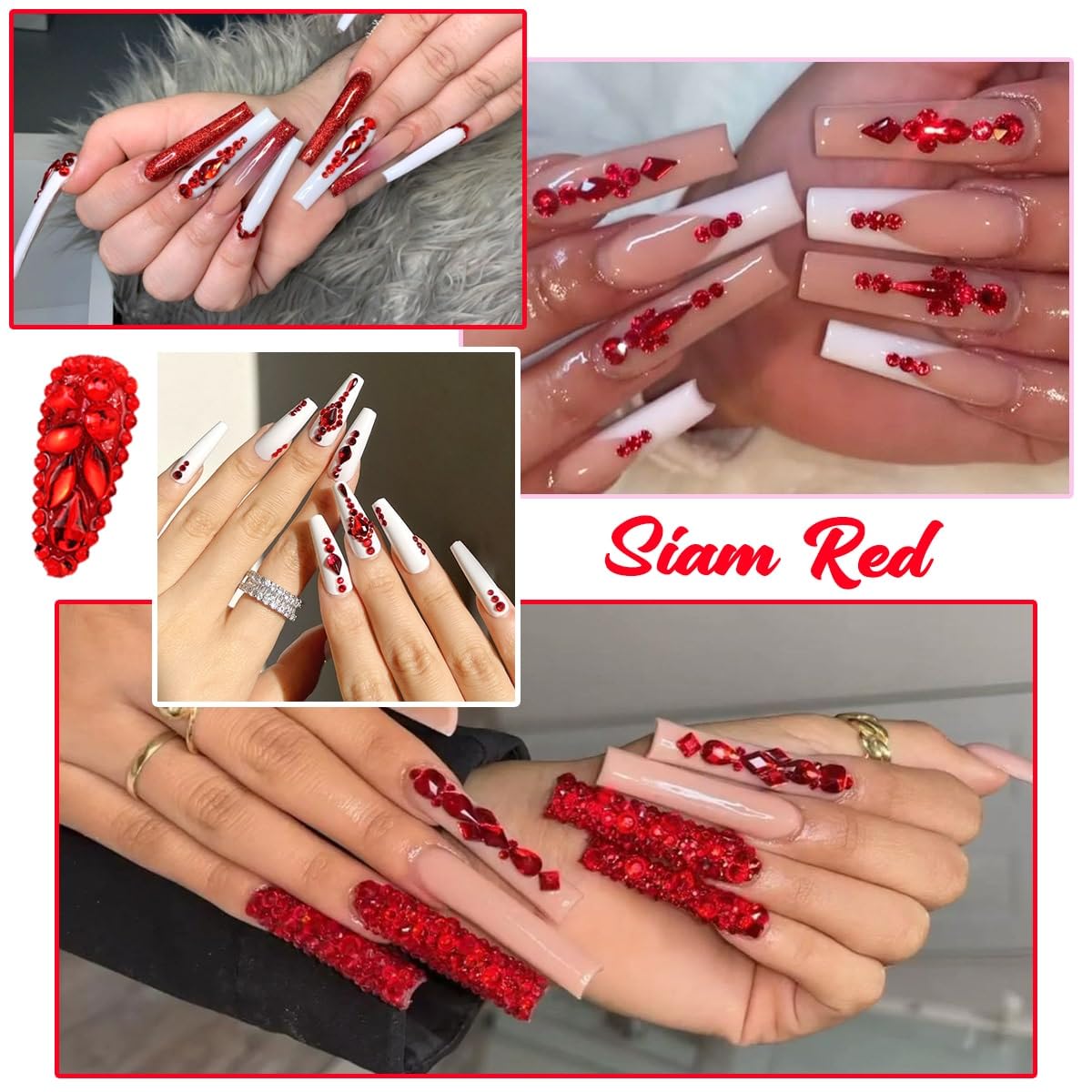 24 Styles Ruby Red Nail Rhinestones Multi-Shapes K9 Glass Flatback Siam Red Big Gems Round Beads Stones Diamonds Jewels Crystals Nail Art Charms for Nails Face Eyes Makeup Crafts Clothes Shoes