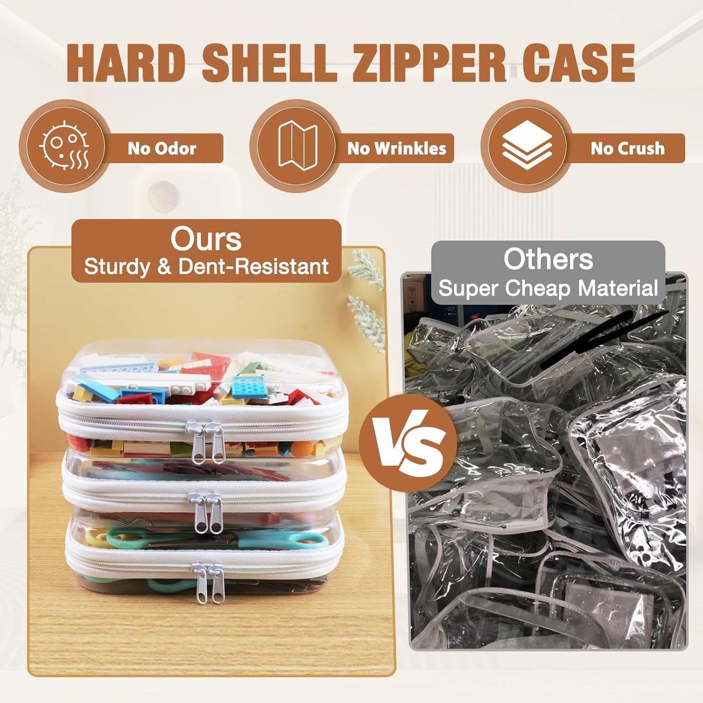 Clear Hard Shell Zipper Case 3 PCS Clear Cosmetic Make up Bag Waterproof Travel Toiletry Bag for Women, Hard Plastic Zipper Pouches Portable Travel Storage Organizer Bins (White, 8"x4"x2")