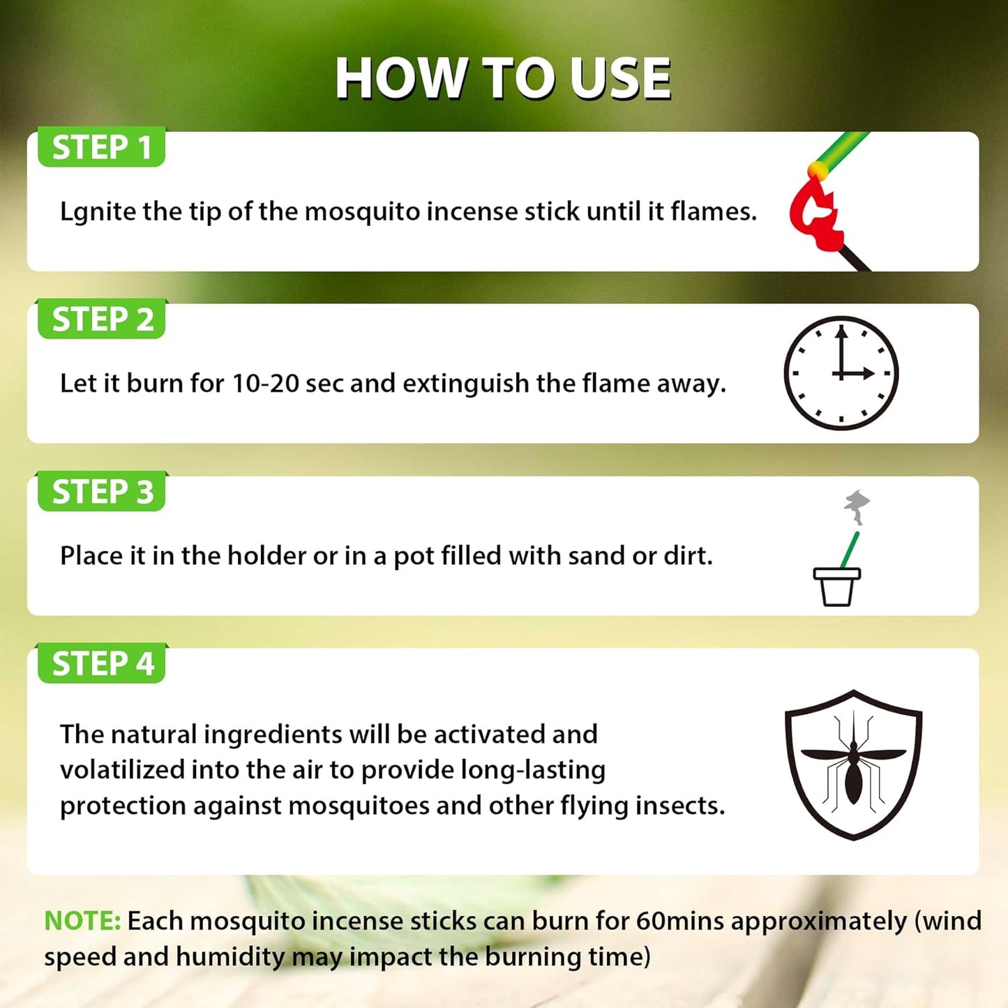 BugBai® Mosquito Repellent Outdoor Patio 120 PCS, Citronella Oil Mosquito Incense Sticks Indoor Home Pet Family Safe, Natural Plant-Based Bug Insect Barrier for Yard Garden Lawn Camping Fishing