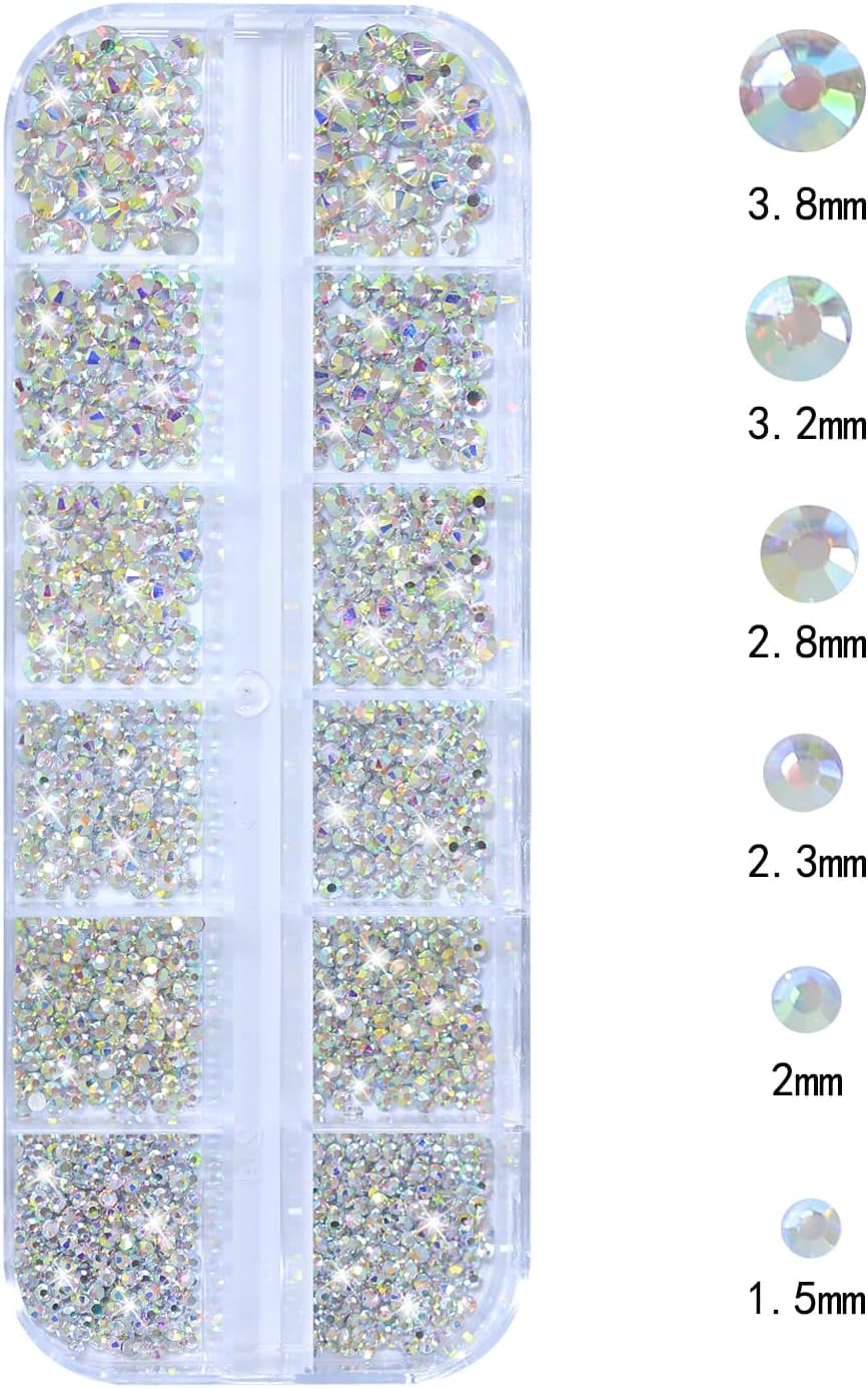 Nail Rhinestones - 3D Multi Shape Size, Flat Back, Manicure Rhinestones Charms, AB Gems, with Kit, for Nail Art, Bedazzling Acrylic Nails, DIY Decor