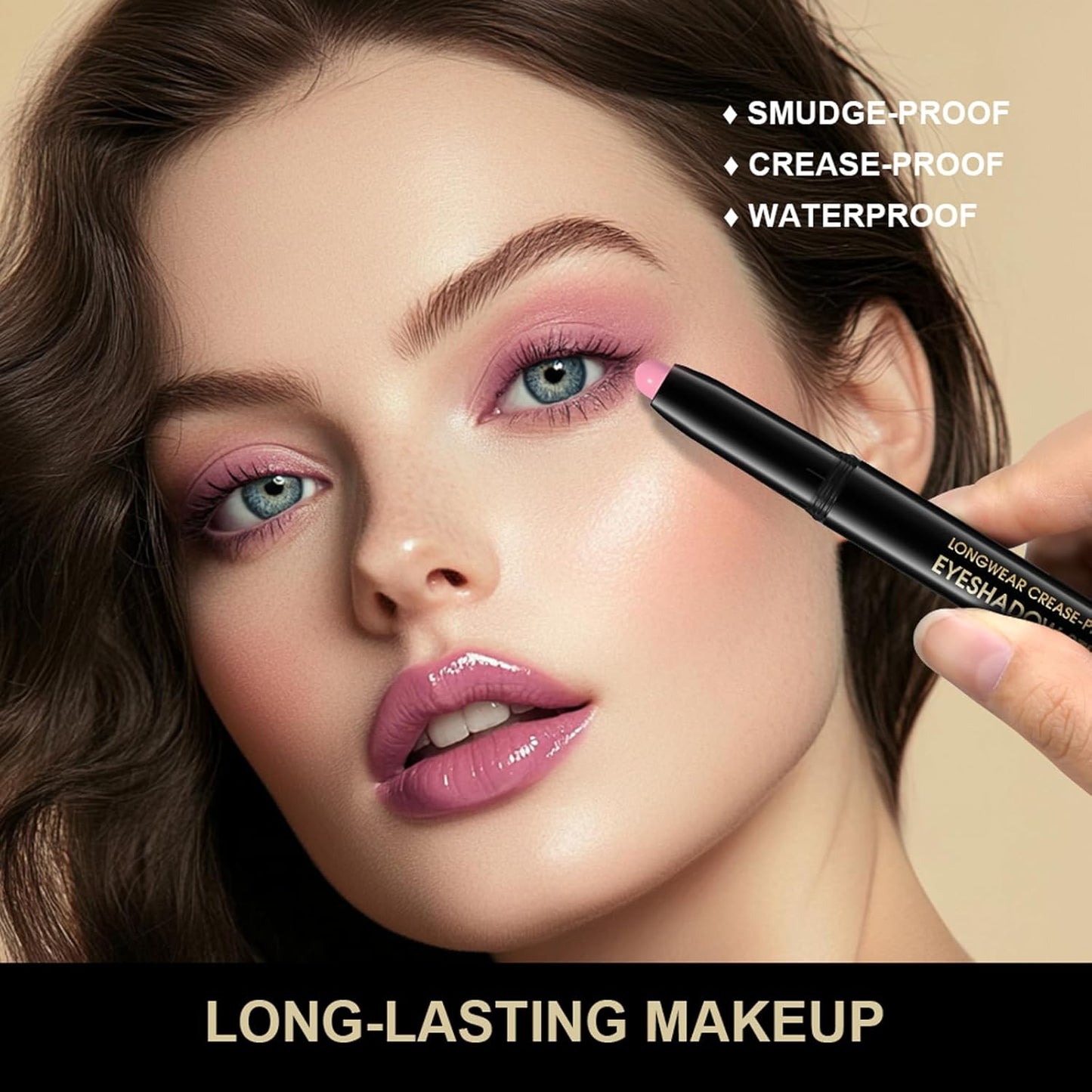 Eyeshadow Stick, Shimmer and Matte Cream Eye Shadow Brightener Sticks Eyeliner Pencil Crayon, Waterproof Long Lasting Eye Highlighter Stick Makeup,0.056 Oz(#3-Desert)