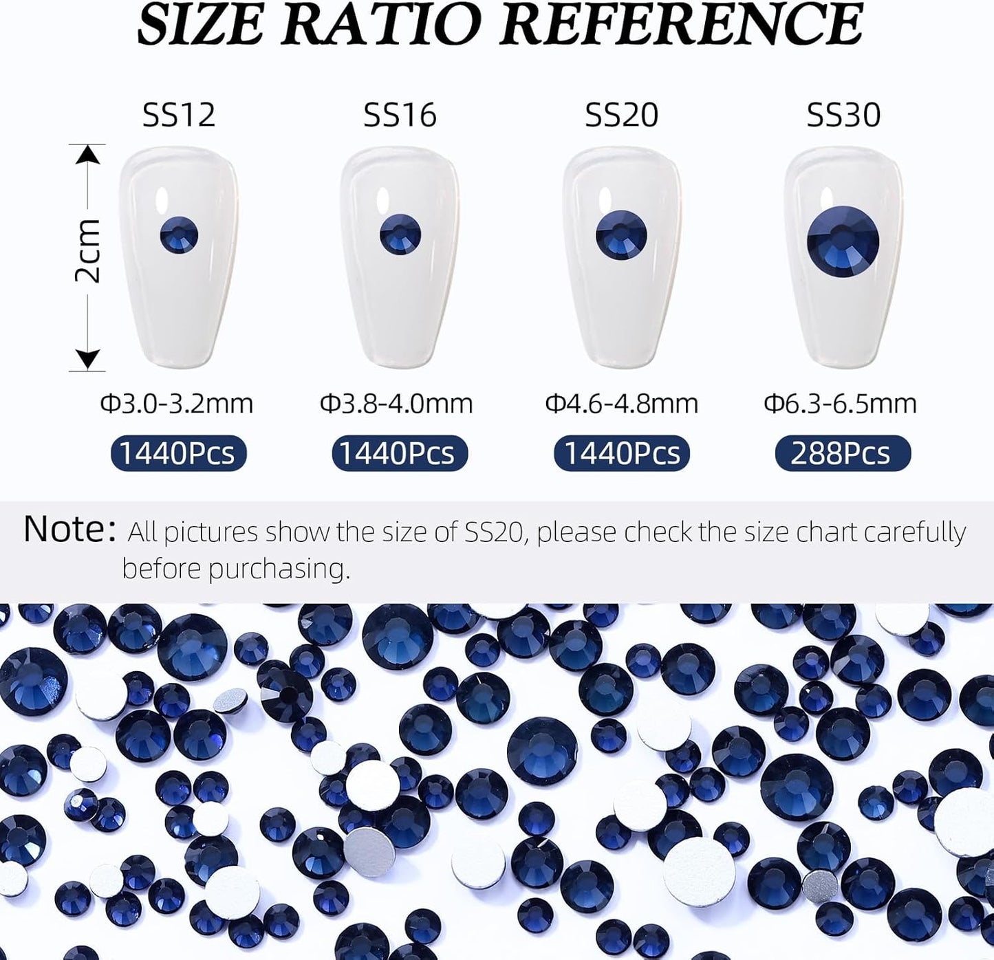 Montana Flatback Rhinestones, Glass Rhinestones for Nail Art and Craft, Glue Fix, Loose Crystal Gemstones(Montana, SS20, 1440pcs, 4.6-4.8mm)