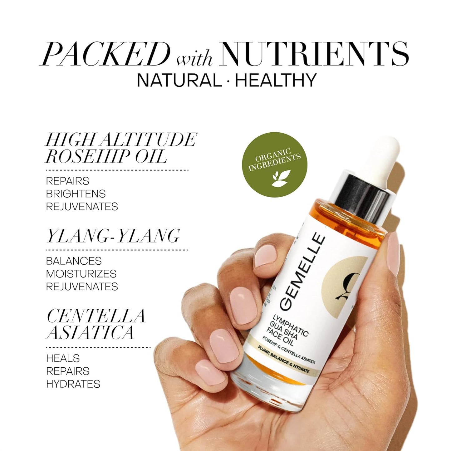 GEMELLE Lymphatic Gua Sha Face Oil | 10x Award Winner | Detox, Plump, Sculpt, Hydrate | Premium Natural Botanical Oil for Gua Sha Facial Tools, Lymphatic Drainage Massager, Jade Gua Sha Stone - 30ml