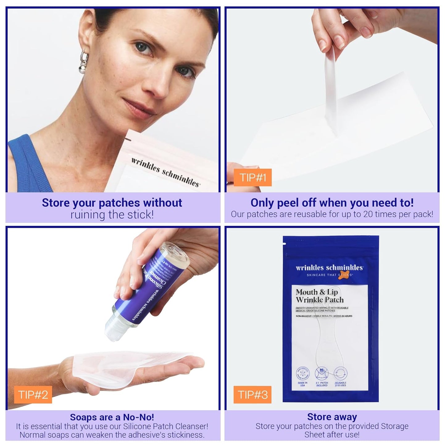 Wrinkles Schminkles Mouth & Lip Wrinkle Patch, 1-Pack, Reusable Hypoallergenic Silicone Smoothing Pads for Lip Wrinkle Prevention