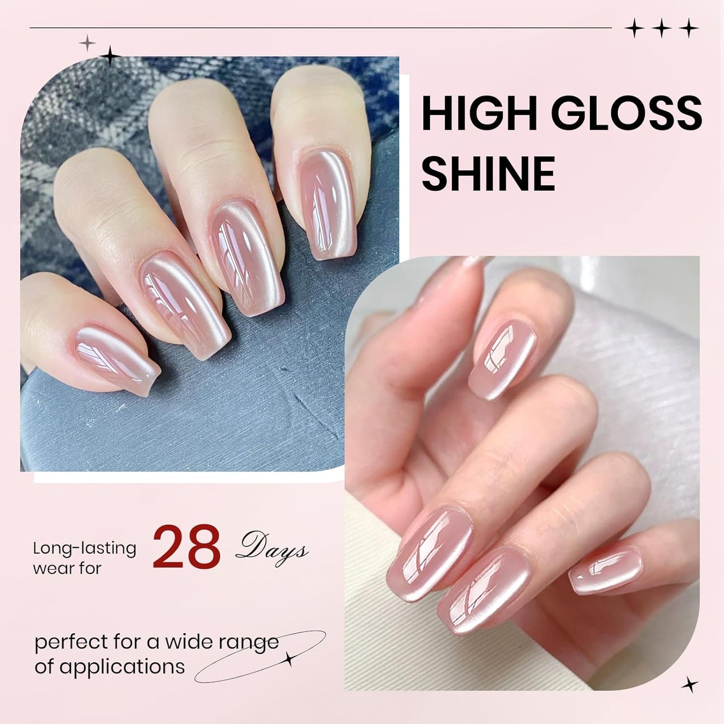 2PCS 15ML Cat Eye Gel Nail Polish,Sliver Pink Glass Cat Eye Gel Polish Clear Glassy Shimmer Glitter Effect with Magnetic Stick Soak Off Salon DIY at Home