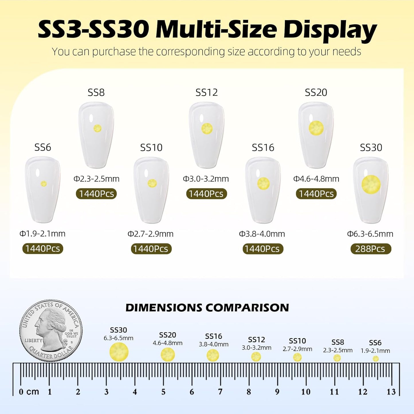 Mocha Citrine Flatback Rhinestones, Glass Rhinestones for Nail Art and Craft, Glue Fix, Loose Crystal Gemstones(Mocha Citrine, SS8, 1440pcs, 2.3-2.5mm)