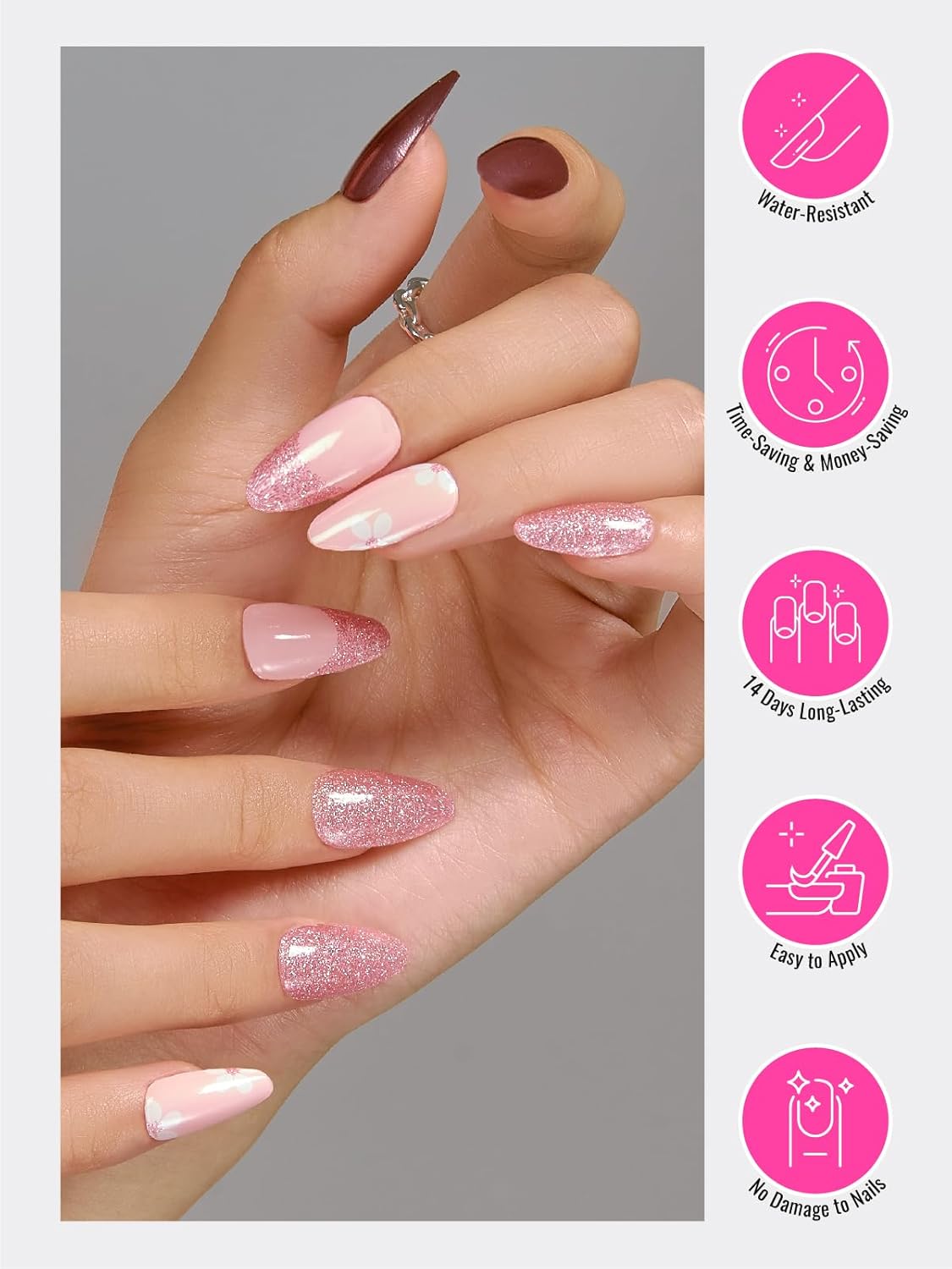 Semi Cured Gel Nail Strips, 30pcs Gel Nail Wraps, Salon-Quality, Easy to Apply, 2 Weeks Long Lasting (Shiny Rosy Radiance)