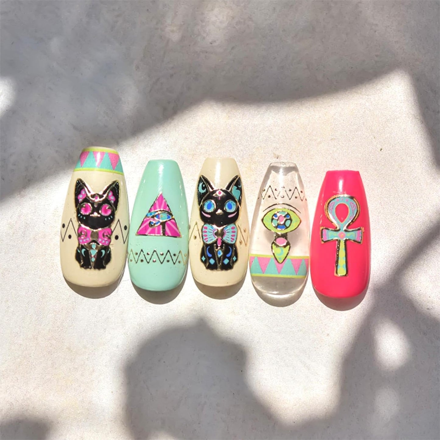 Dedyel Cute Nail Stickers 5D Embossed Cartoon Cat Kawaii Animal Self-Adhesive Nail Decals for Women Girls Kids Nail Art Decoration