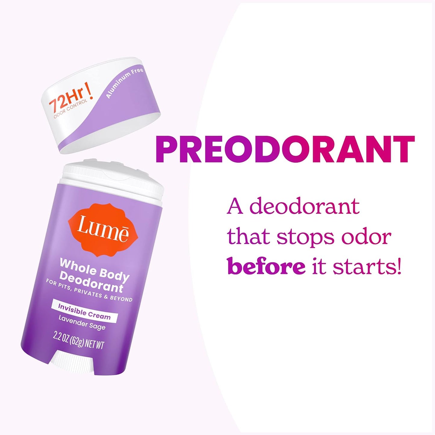 Lume Deodorant Cream Stick - Underarms and Private Parts - Aluminum-Free, Baking Soda-Free, Hypoallergenic, and Safe For Sensitive Skin - 2.2 Ounce (Pack of 2) (Lavender Sage)