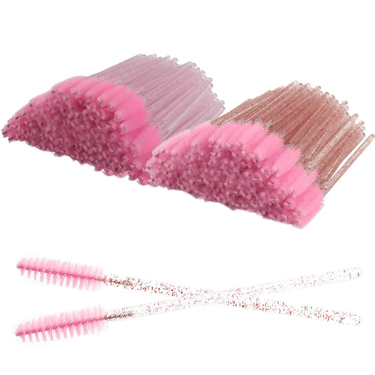 300PCS Disposable Mascara Wands Spoolie Brush Crystal Eyebrow Brushes Eyelash Extension Applicator Makeup Kits(Light Pink/All Pink)