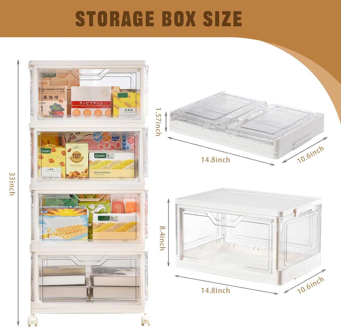 Collapsible Plastic Storage Bins with WheelsClear Stackable Storage Bins with Lid Stackable Storage Bins with Open Door Folding Storage Bins Organizer for Closet Bedroom Living Room