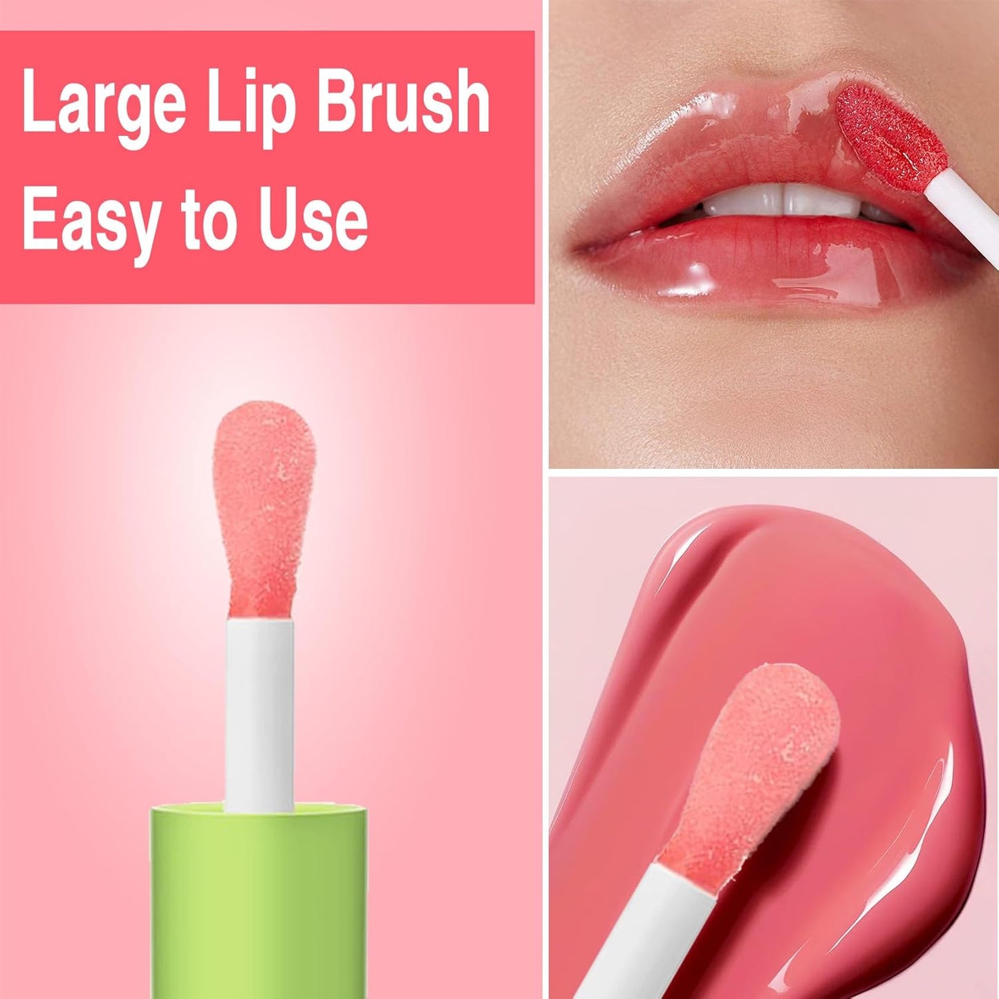 6 Colors Hydrating Lip Oil, Big Brush Head Lip Glaze, Shiny Transparent Lip Gloss Plumping, Long Lasting, Nourishing & Non-sticky Smooth Lip Care Oil for Women