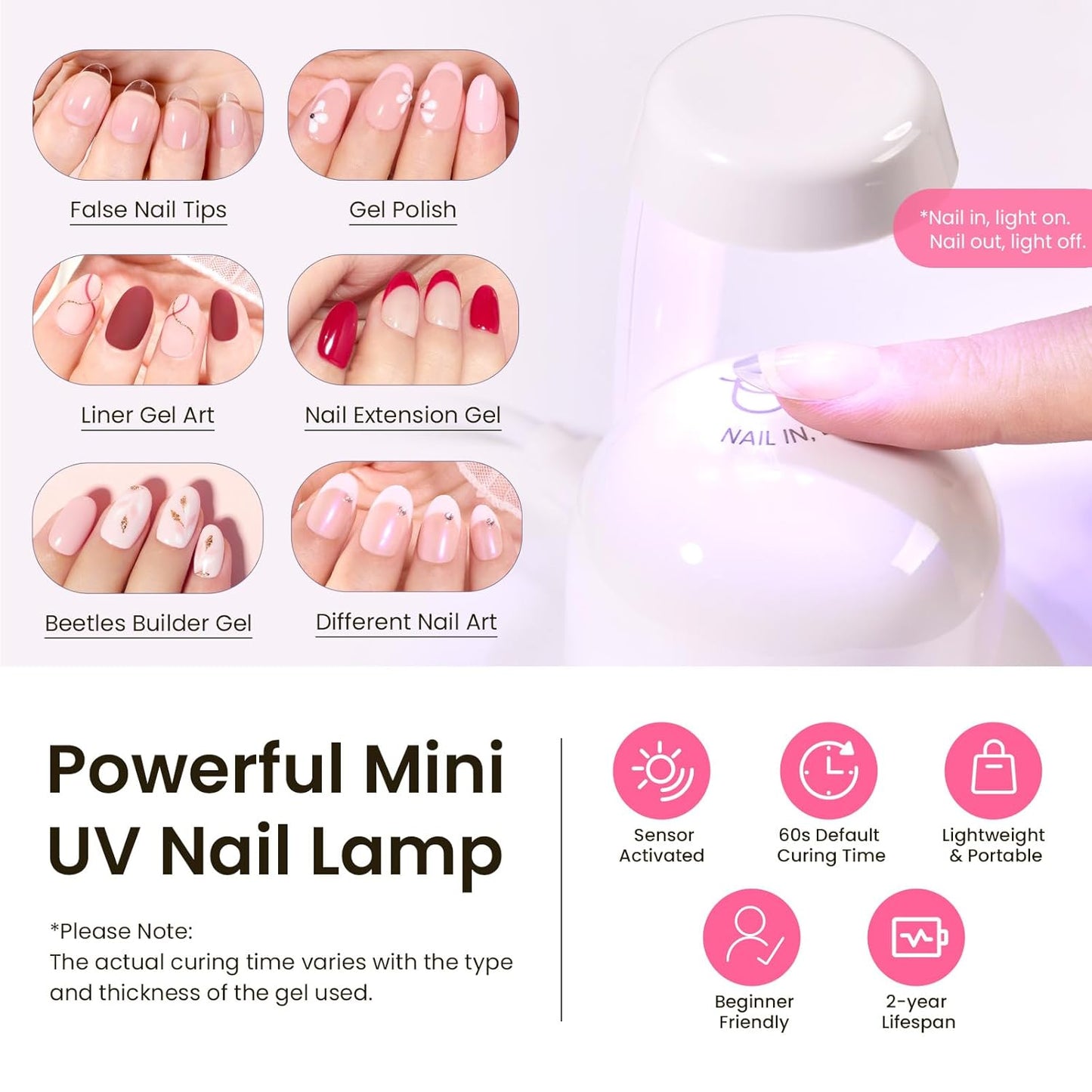 Beetles Tipex Instant Apex Nail Tips Kit, Oval Short 224Pcs 16 Sizes Pre-Building & Pre-Etched Thicker Acrylic Nails False Nail Extension with Tipex Uv Nail Glue Mini Nail Lamp