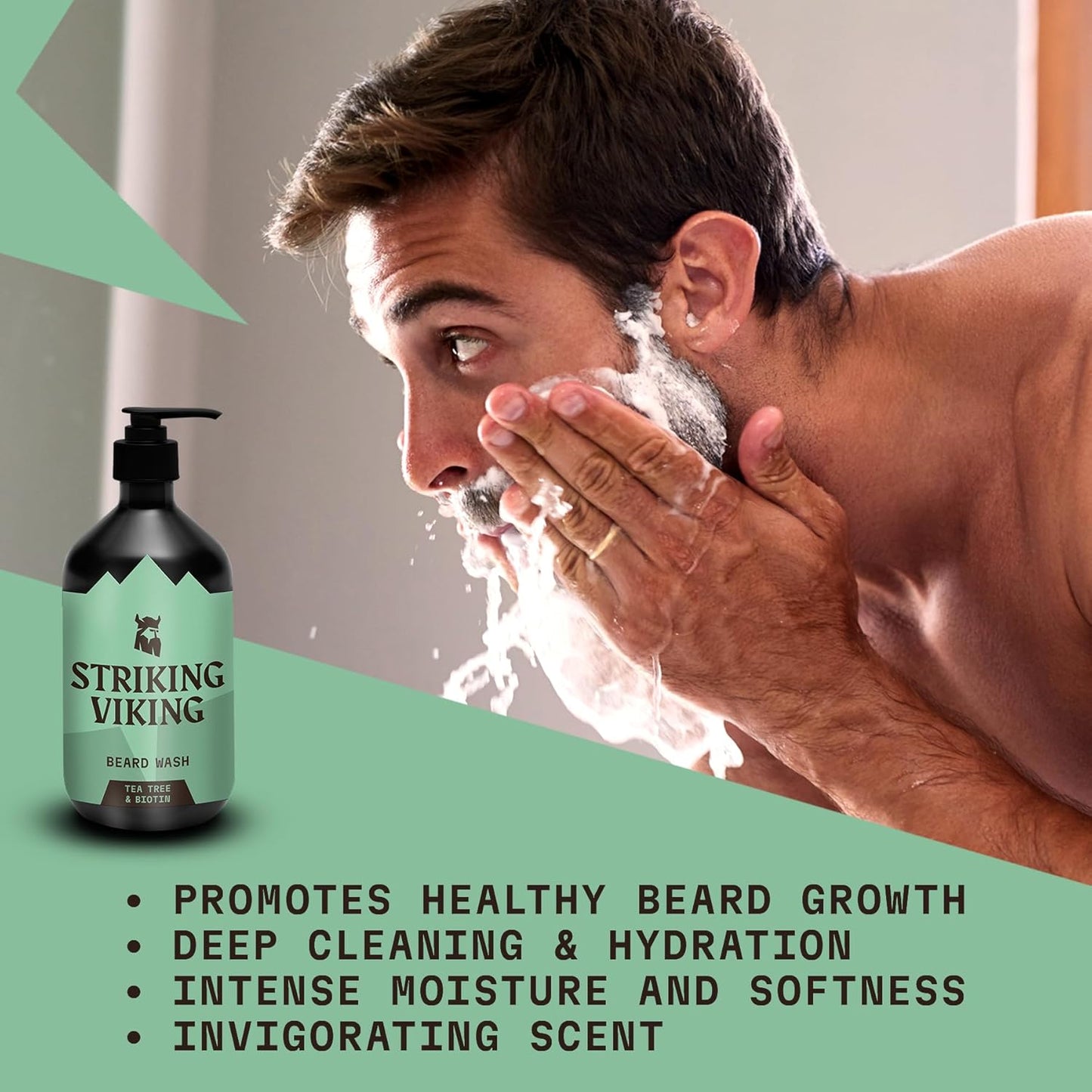 Striking Viking Beard Shampoo with Tea Tree, Biotin & Jojoba Oil - 17 oz Deep Cleansing, Paraben & Sulfate Free for All Beard Types