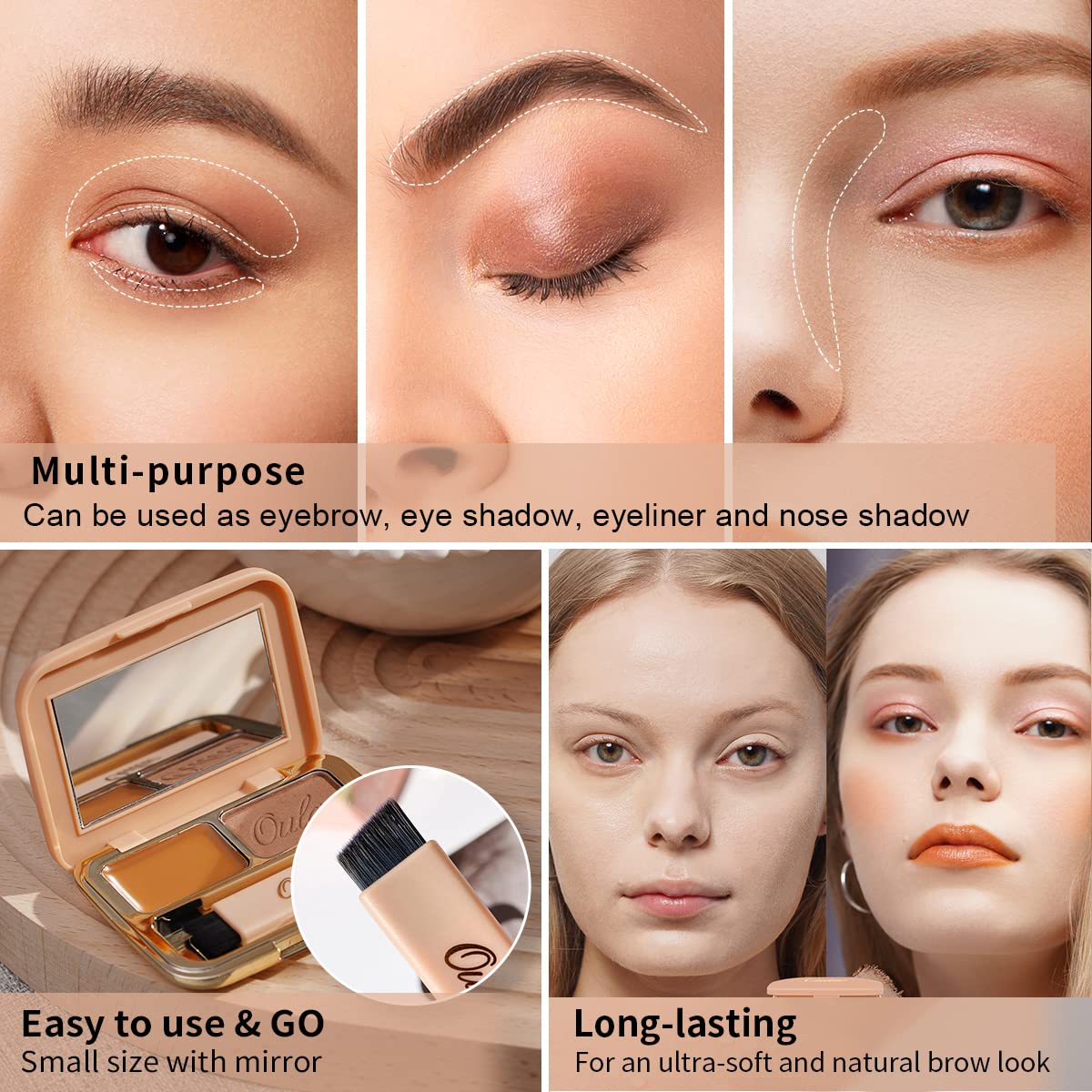 Oulac Waterproof Light Eyebrow Powder Kit with Brow Brush 2 in1 Long Lasting Instant Eyebrow Pomade & Powder Natural Makeup for Sparse Brows 3.2 g/0.11 oz (Golden Blonde）