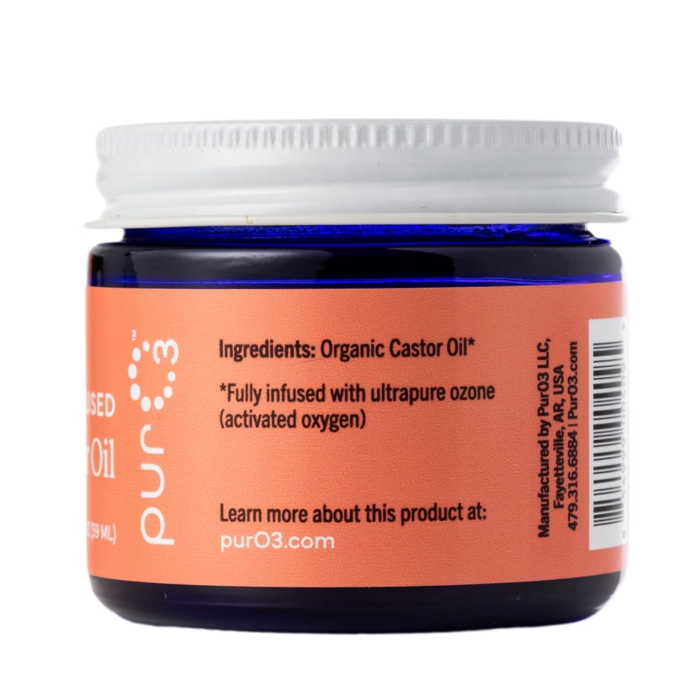 PurO3 Ozonated Castor Oil – Pure, Natural, Organic Skincare for Face & Body – Oxygenated Healing Lotion, Moisturizer & Beauty Cream in a Glass Jar – O3 Therapy Salve, 2 oz