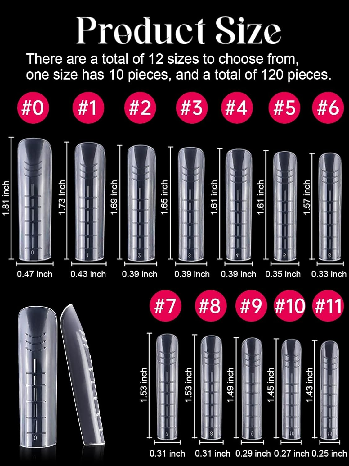 EBANKU 120Pcs Poly Extension Gel Dual Nail Forms Square Clear Nail Forms Full Cover Coffin Nail Molds 12 Sizes for Gel Manicure Nail Art Design Salon&DIY