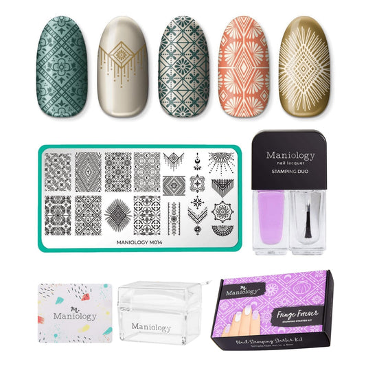 Maniology Nail Stamping Starter Kit (Plate, Polish, Top Coat, Stamper and Scraper Card) (Fringe Forever)