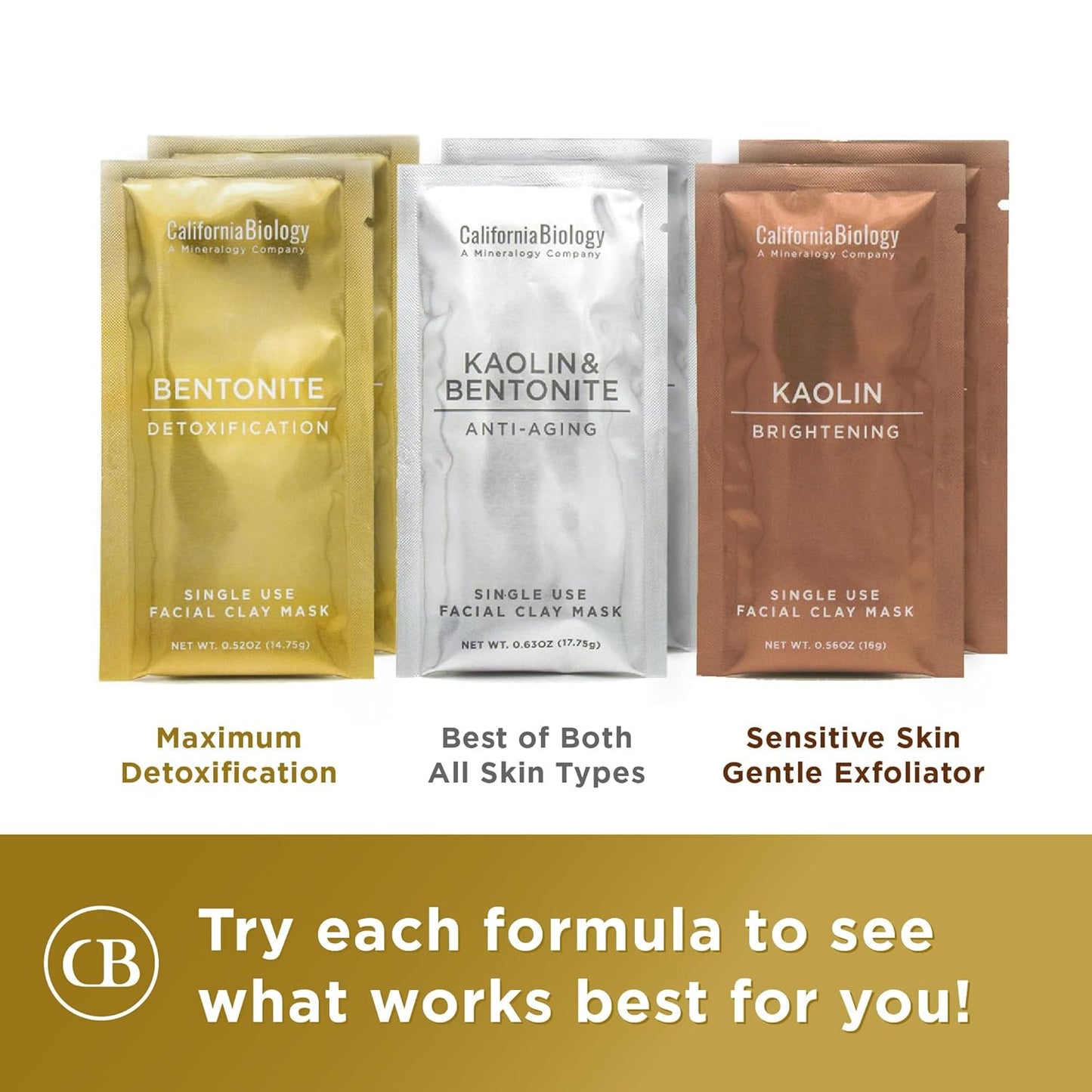 California Biology Clay Mask Variety Pack | Indian Healing Clay Assortment with Kaolin, Calcium Bentonite, and Kaolin & Bentonite | Deep Pore Cleansing Facial Mask & Clay Body Scrub | 6 Count