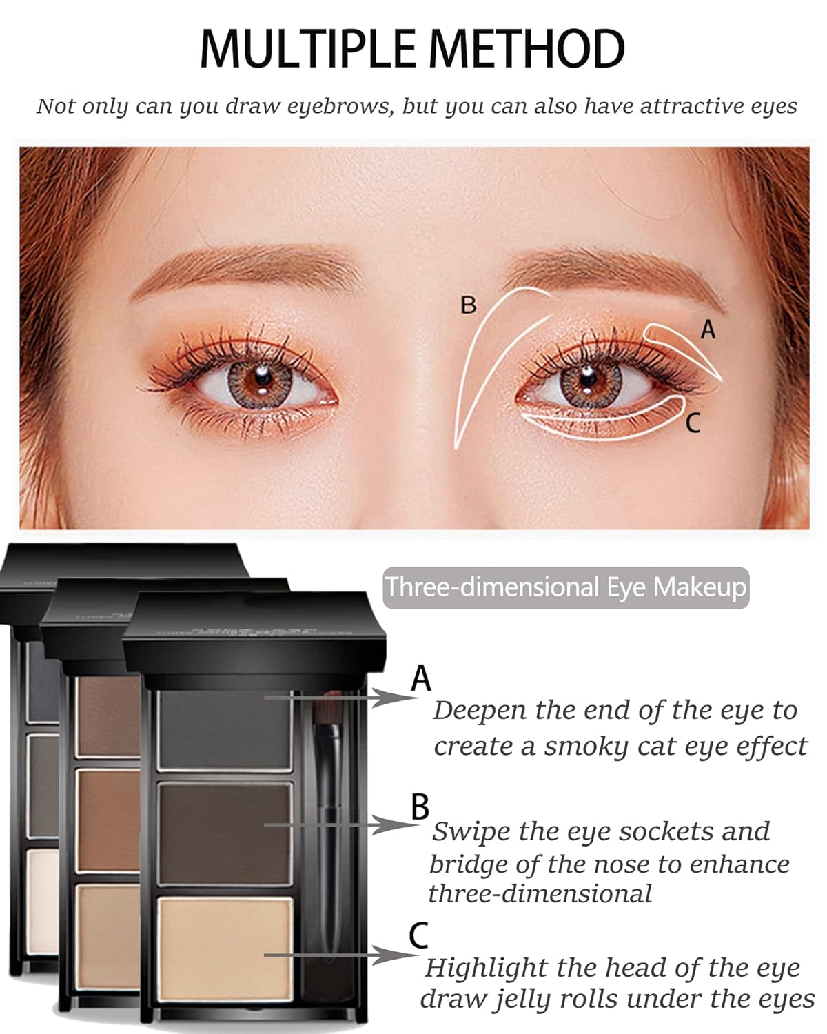 Eyebrow Powder Makeup Kit-3 Colors Eye Brow Powder Palette Long-Lasting Waterproof, Black Brown Series Brow Powder, Fill & Sculpt Full Eyebrows for Women, With Mirror, Brow Brush & Razor-Set 01