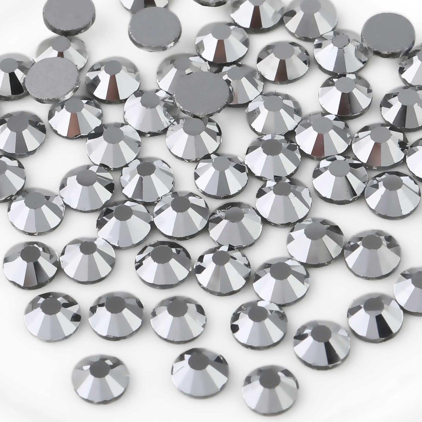 Beadsland 288pcs Flat Back Crystal Rhinestones Round Gems for Nail Art and Craft Glue Fix, Silver Hematite, SS34,7.1-7.3mm