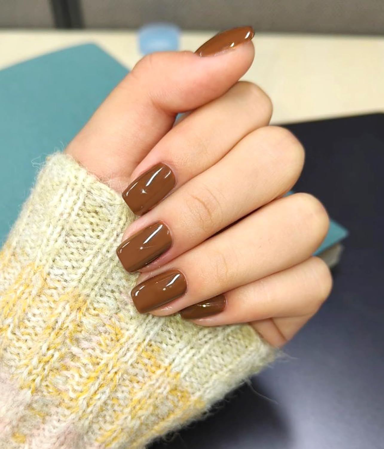 Nail Polish Strips - 22 Pcs Salon Quality Gel Nail Stickers - Long Lasting Wraps (Hazelnut Nutty Brown)