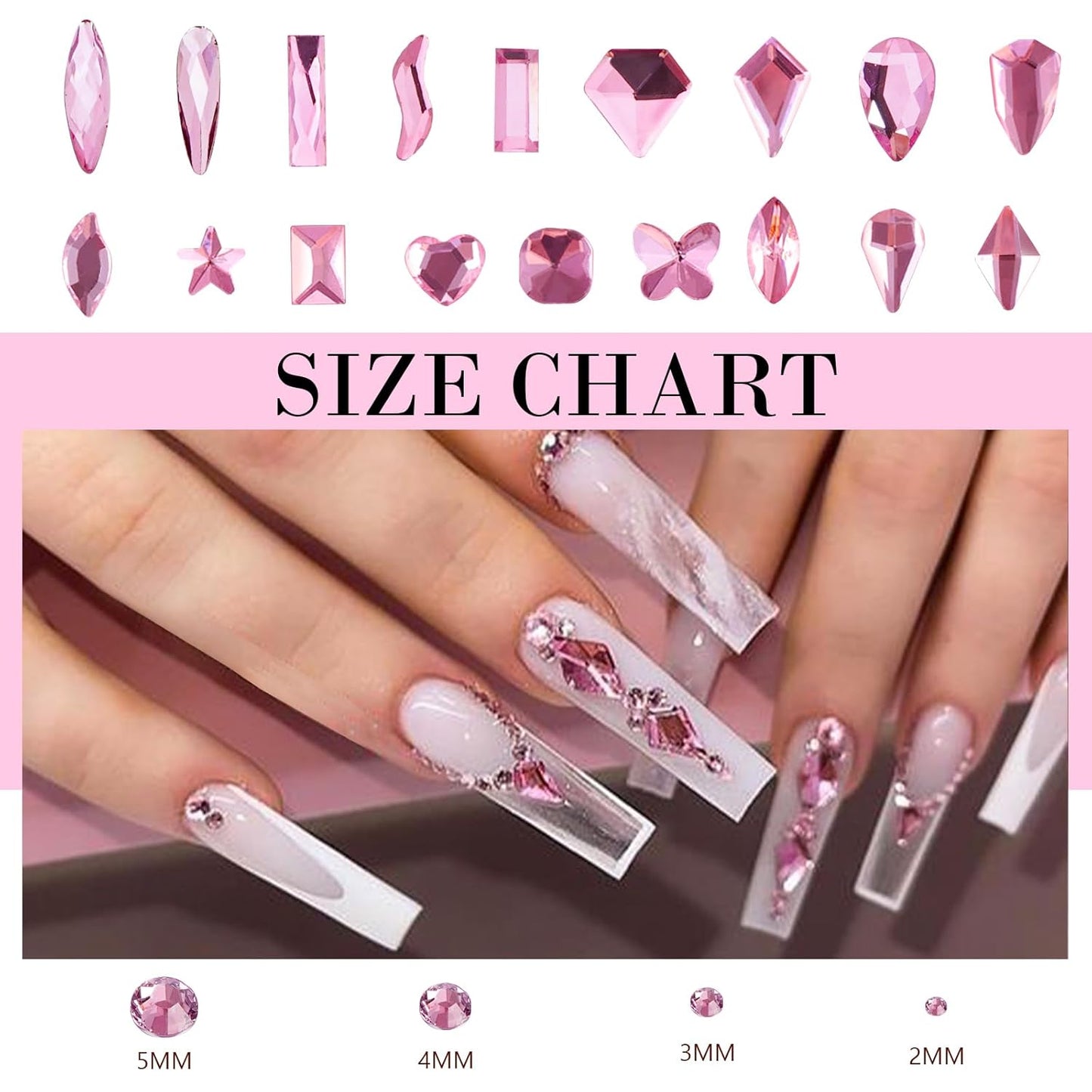 Canvalite 2900Pcs Pink Rhinestones for Nails, 18 Styles Multi Shape Nail Charms and Gems Shiny Glass Crystal Flatback Nail Rhinestones Set for Nail Art with Rhinestone Picker and Tweezers