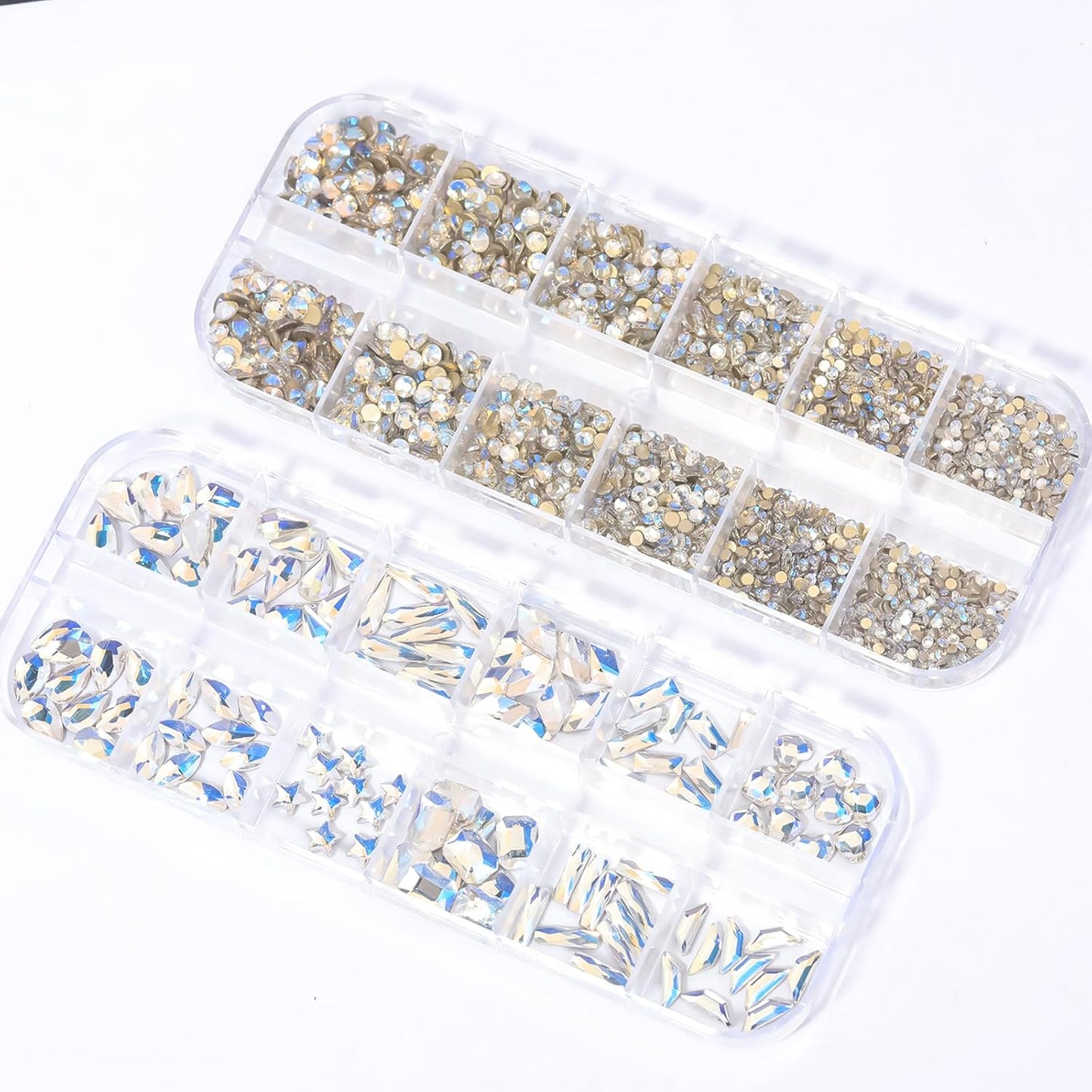 HNUIX Nail Rhinestones - 3D Multi Shape Size, Crystal Blue Moonlight Nail Gems, Flat Back, with Kit, for Nail Art, DIY Decorations