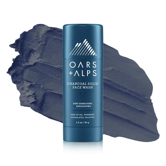 Oars + Alps Exfoliating Face Wash Stick, 2-in-1 Cleanser & Exfoliant with Activated Charcoal & Alpine Moss, Dermatologist Tested, Spill-Free, Travel Size, 1.2 Oz