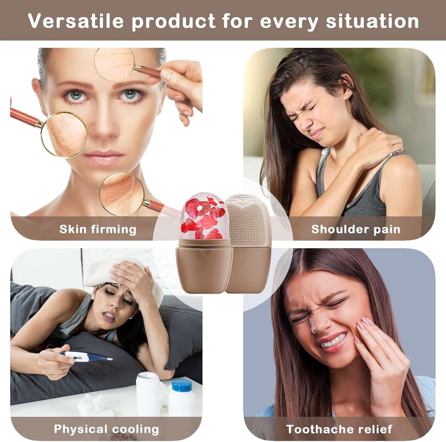 KOGITI Face Ice Roller & Mold - Beauty Facial Massage Tool for Puffiness Relief, Ice Cube Holder