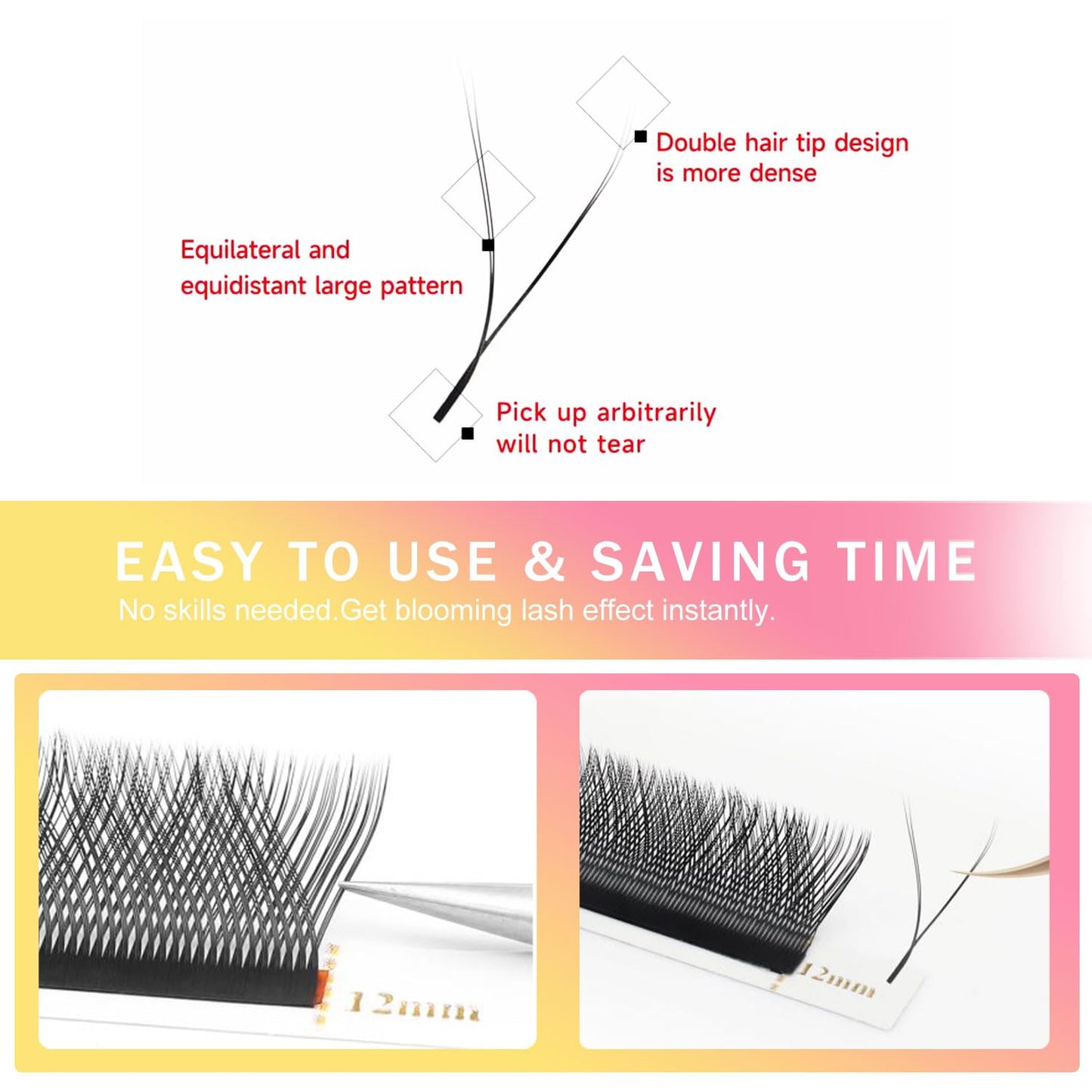 YY Lash Extensions Supplies Y Eyelash Extensions 0.05mm Thickness D Curl 15mm Premade Fans 4D Russian Volume Matte Black 12 Rows Crisscross Eye Lashes(YY-0.05-D,15mm)
