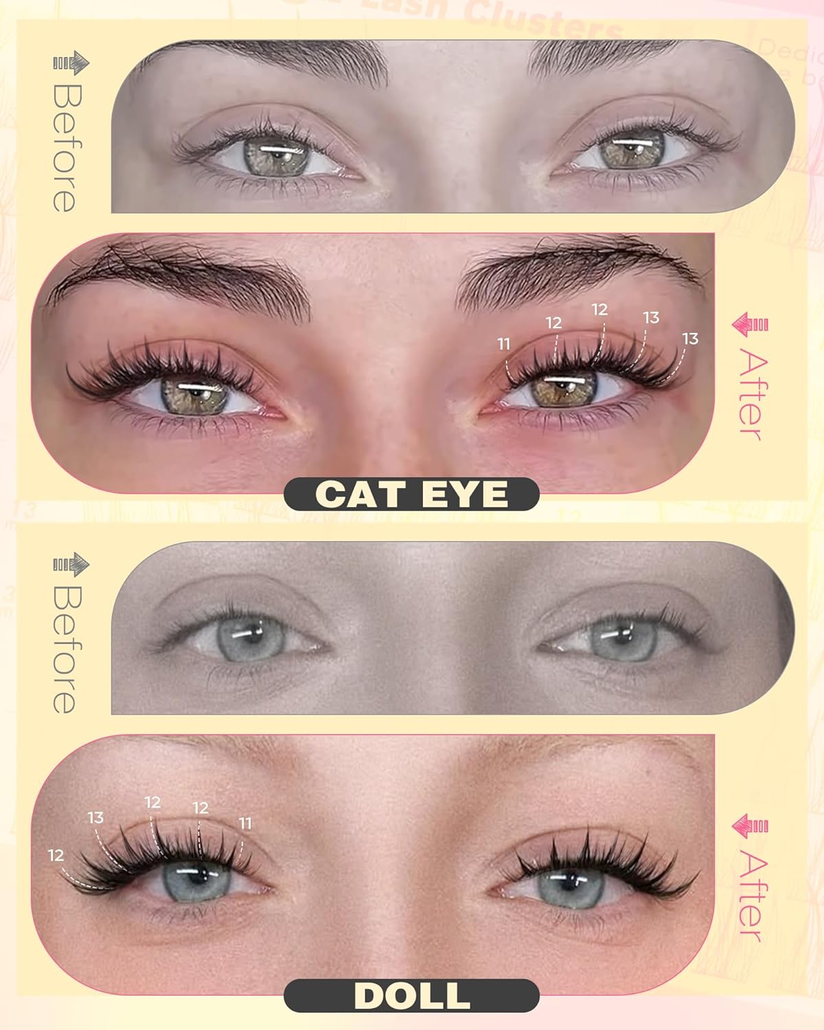 Natural Lash Clusters Kit Wispy Eyelash Clusters Fairy Cluster Eyelash Extensions Kit C Curl Lash Extension Kit Waterproof Individual Lashes (With Tweezers)