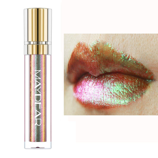 Maydear Chameleon Lipstick, High Pigmented Green Lipstick for Women Metallic Shine Lip Gloss, Full-Coverage Multichrome Long Lasting Rainbow Lip Makeup, Fuchsia Green